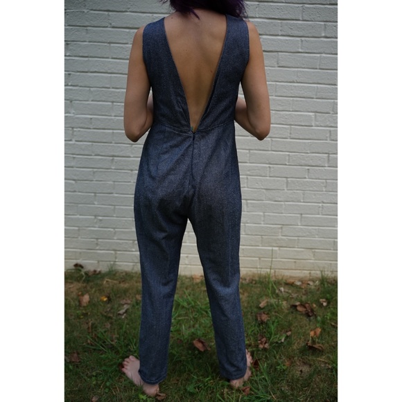 Solid and Striped Chambray Jumpsuit Romper - Picture 3 of 5